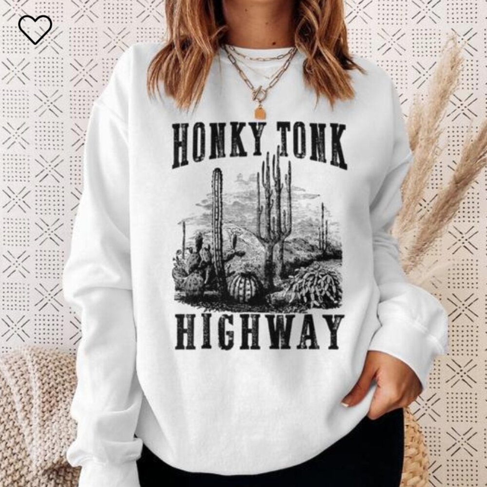 Vintage Honky Tonk Highway Southern Western Rodeo Cowgirl Sweatshirt
